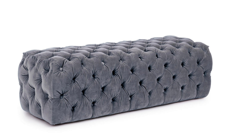 pouf rettangolare in velluto grigio lavorazione capitonnè