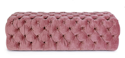 pouf rettangolare in velluto rosa lavorazione capitonnè