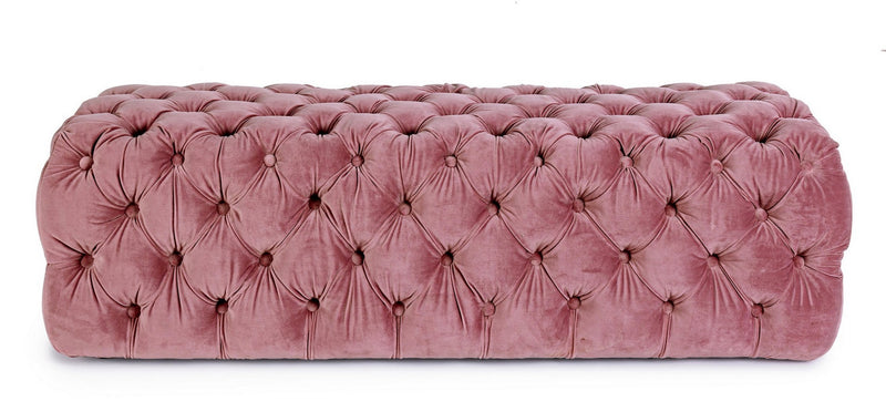 pouf rettangolare in velluto rosa lavorazione capitonnè