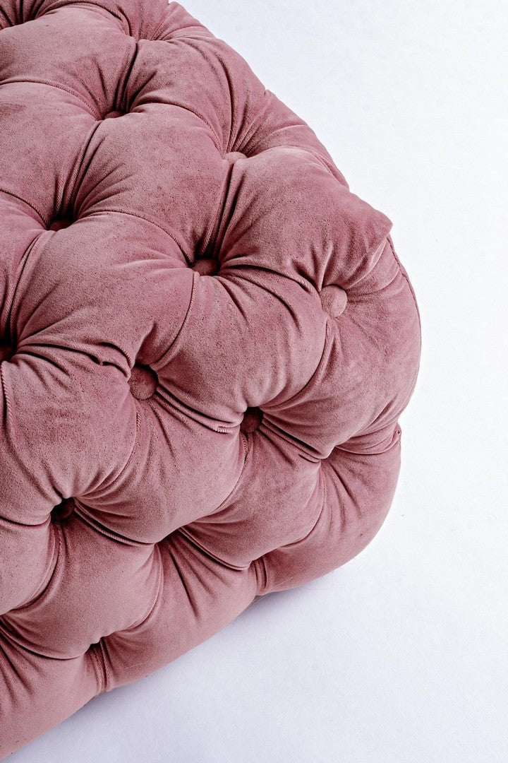 pouf rettangolare in velluto rosa lavorazione capitonnè