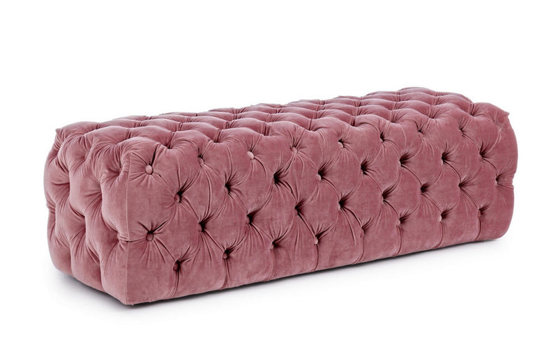 pouf rettangolare in velluto rosa lavorazione capitonnè