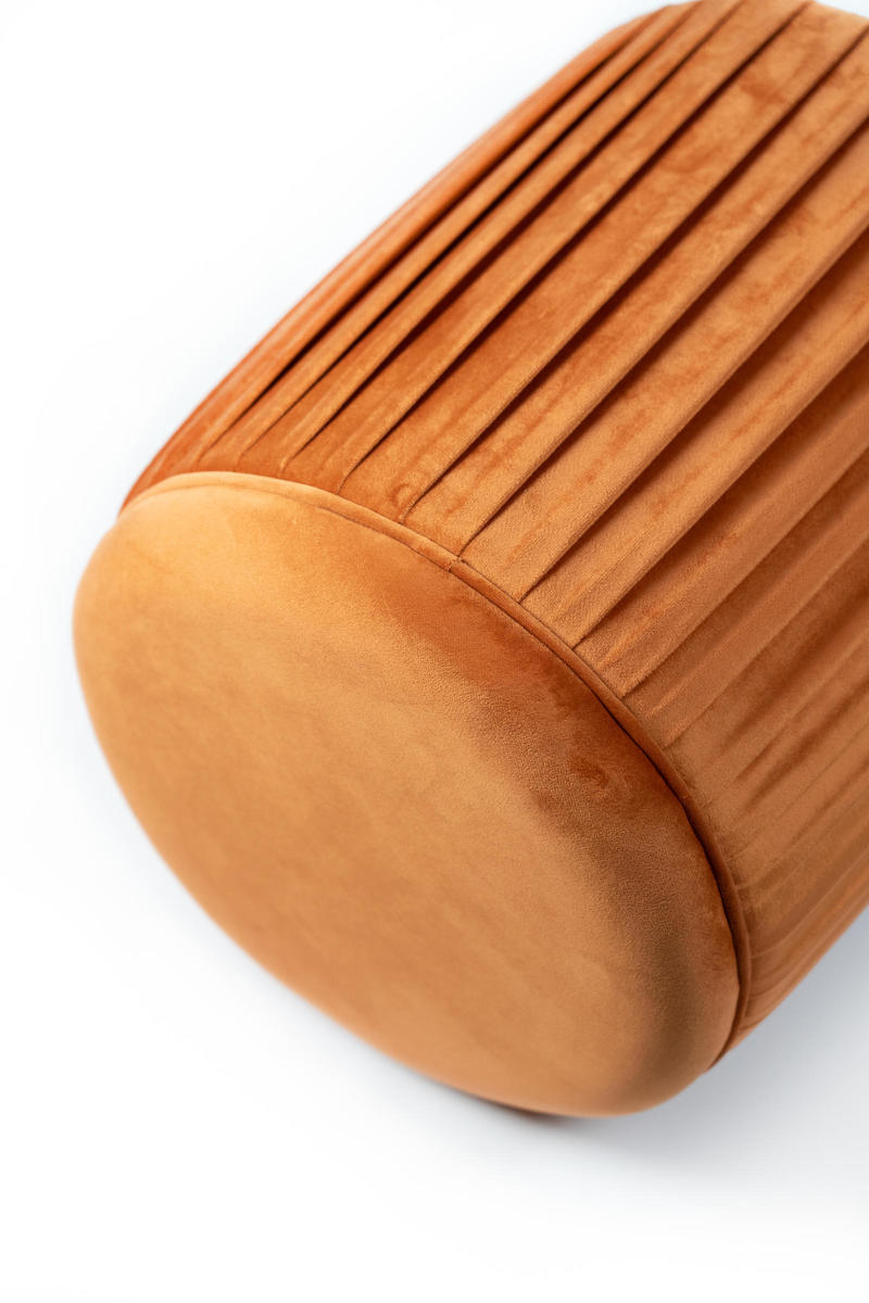 pouf moderno tondo in velluto colore arancio