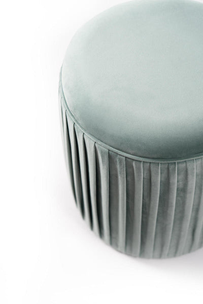 pouf moderno tondo in velluto colore verde acqua