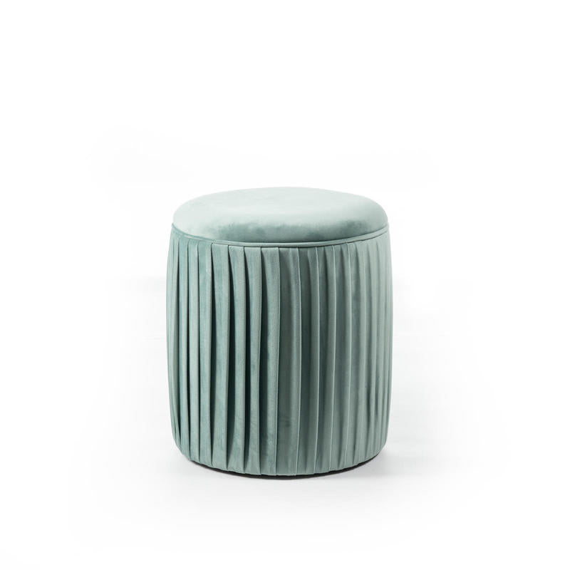 pouf moderno tondo in velluto colore verde acqua
