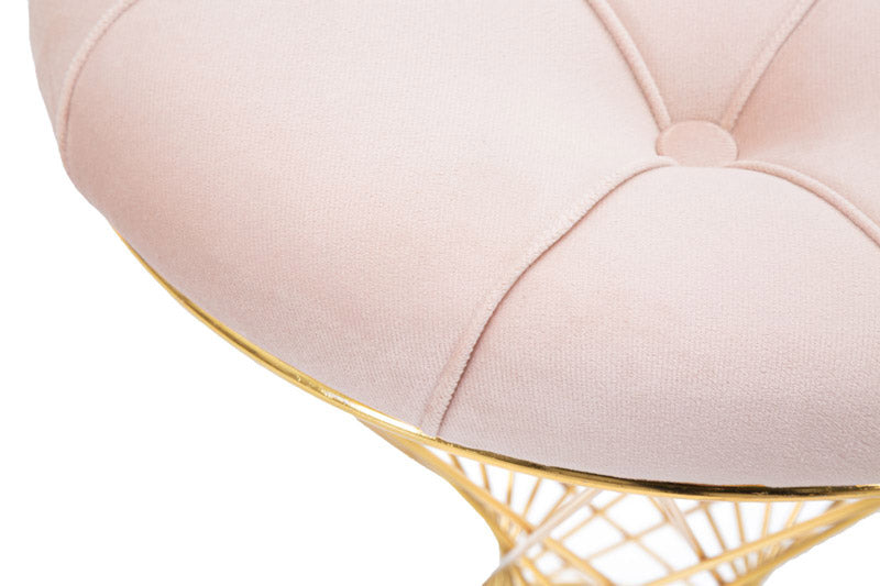 pouf moderno in metallo dorato seduta in tessuto colore rosa