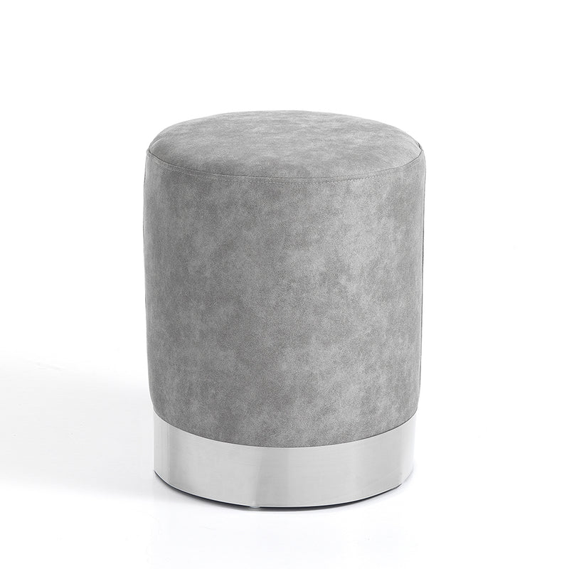 Pouf rotondo moderno rivestito in tessuto base in metallo colore argento cm Ø 36x43h - vari colori