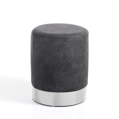Pouf rotondo moderno rivestito in tessuto base in metallo colore argento cm Ø 36x43h - vari colori