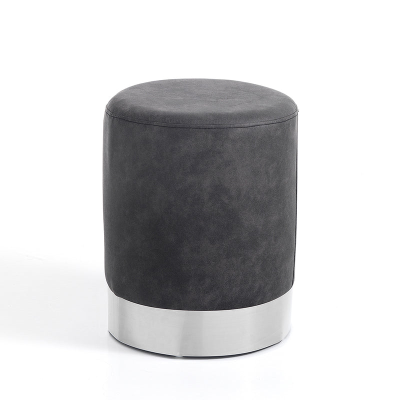 Pouf rotondo moderno rivestito in tessuto base in metallo colore argento cm Ø 36x43h - vari colori