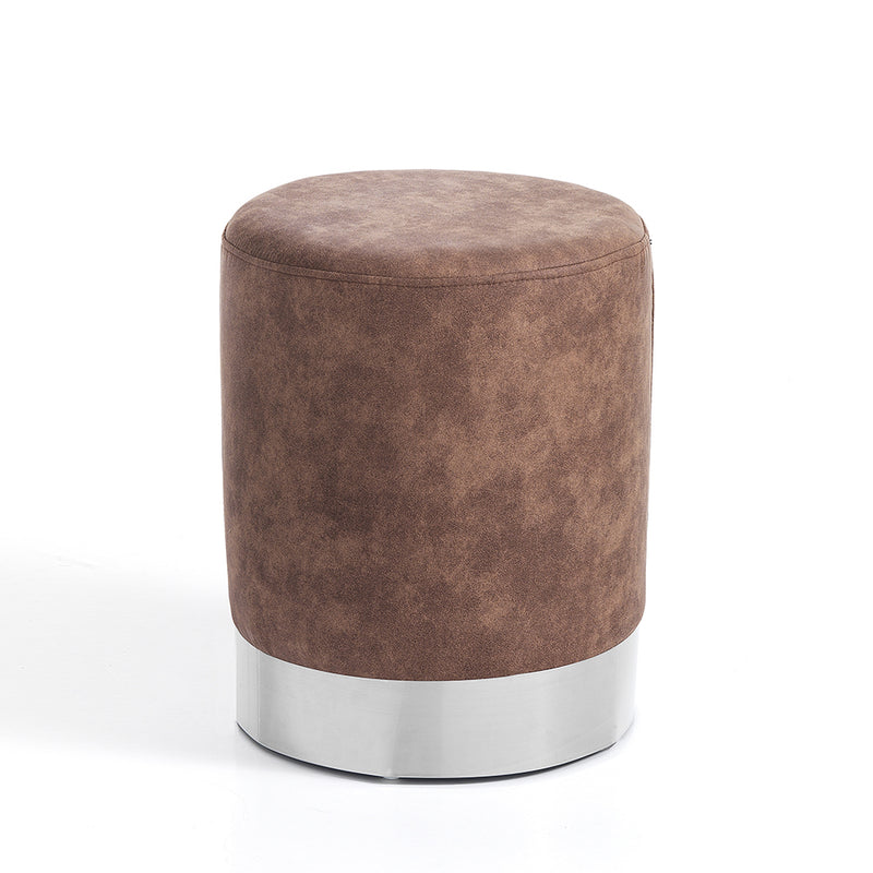 Pouf rotondo moderno rivestito in tessuto base in metallo colore argento cm Ø 36x43h - vari colori