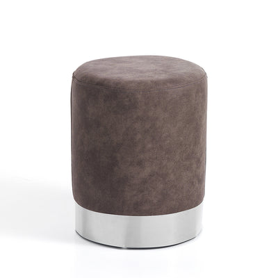 Pouf rotondo moderno rivestito in tessuto base in metallo colore argento cm Ø 36x43h - vari colori