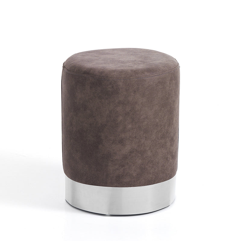 Pouf rotondo moderno rivestito in tessuto base in metallo colore argento cm Ø 36x43h - vari colori