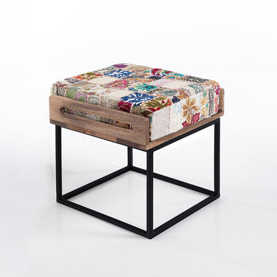Pouf tavolino struttura in acciaio base in legno e cuscino cm 40x46x44h