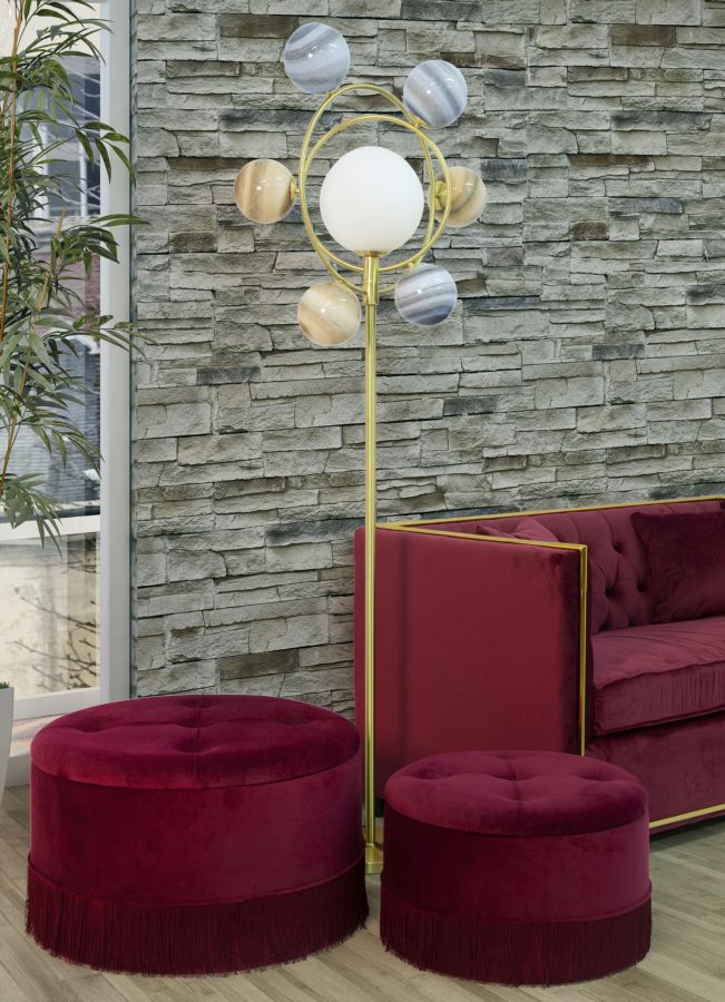pouf con contenitore tondo in velluto bordeaux