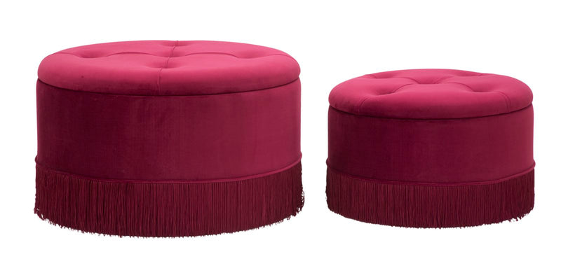 pouf con contenitore tondo in velluto bordeaux