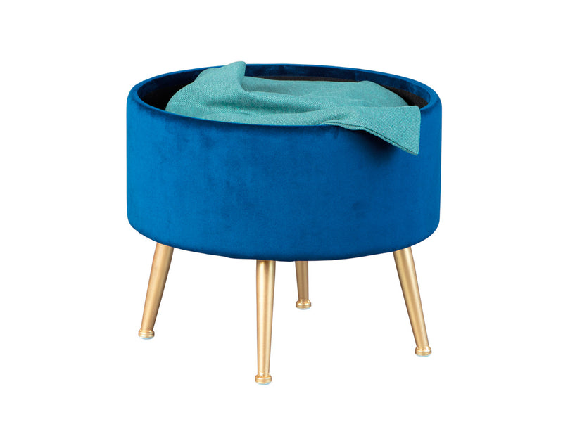 pouf tondo contenitore in velluto colore blu