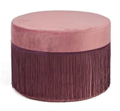 Pouf tondo in velluto con frange per camera cm Ø 45x30h - vari colori