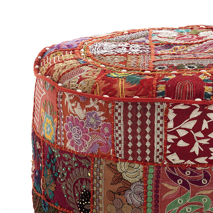 Pouf morbido tondo imbottito e rivestito in tessuto patchwork cm Ø 50x30h