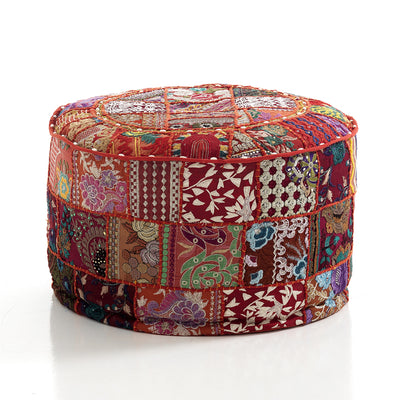 Pouf morbido tondo imbottito e rivestito in tessuto patchwork cm Ø 50x30h