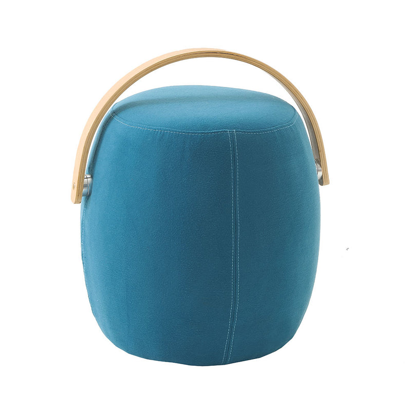 Pouf moderno tondo imbottito rivestito in tessuto con maniglia cm Ø 40x45h - vari colori