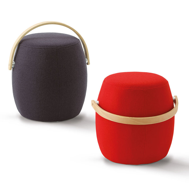Pouf moderno tondo imbottito rivestito in tessuto con maniglia cm Ø 40x45h - vari colori