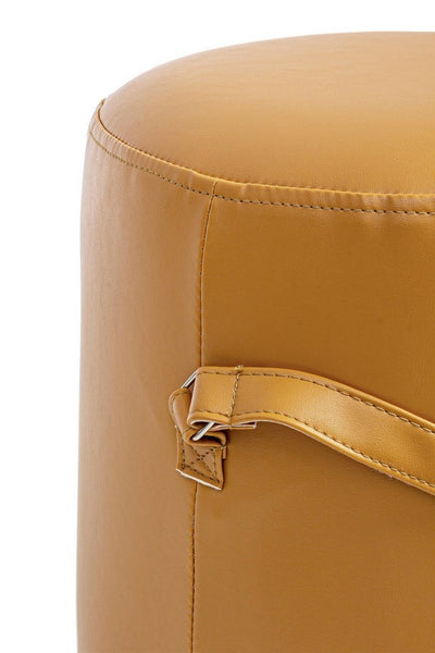 Pouf rotondo imbottito rivestito in similpelle con maniglia cm Ø 36x43h - vari colori