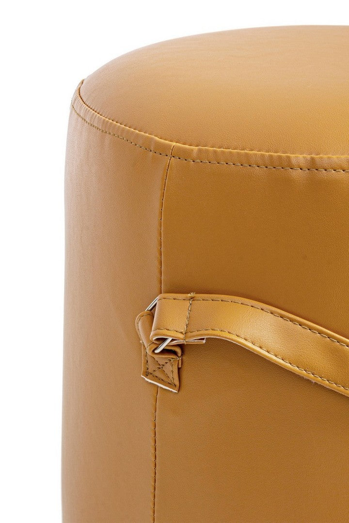 Pouf rotondo imbottito rivestito in similpelle con maniglia cm Ø 36x43h - vari colori