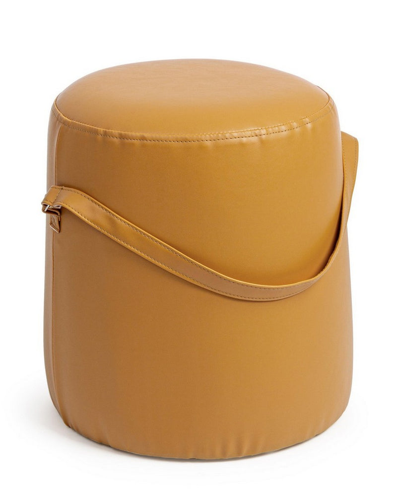 Pouf rotondo imbottito rivestito in similpelle con maniglia cm Ø 36x43h - vari colori
