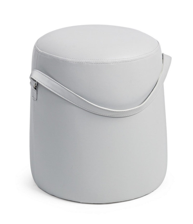 Pouf rotondo imbottito rivestito in similpelle con maniglia cm Ø 36x43h - vari colori