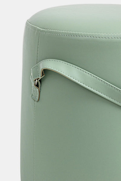 Pouf rotondo imbottito rivestito in similpelle con maniglia cm Ø 36x43h - vari colori