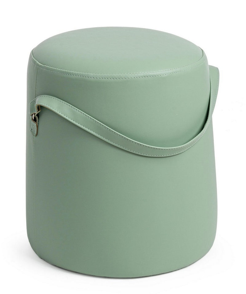 Pouf rotondo imbottito rivestito in similpelle con maniglia cm Ø 36x43h - vari colori