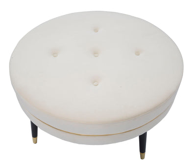 pouf tondo rivestito in tessuto crema