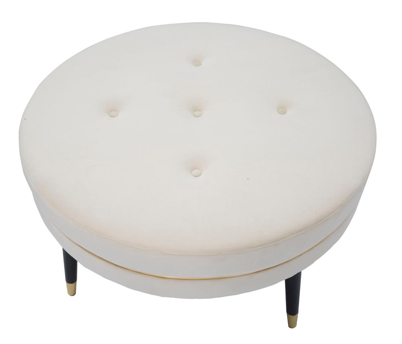 pouf tondo rivestito in tessuto crema