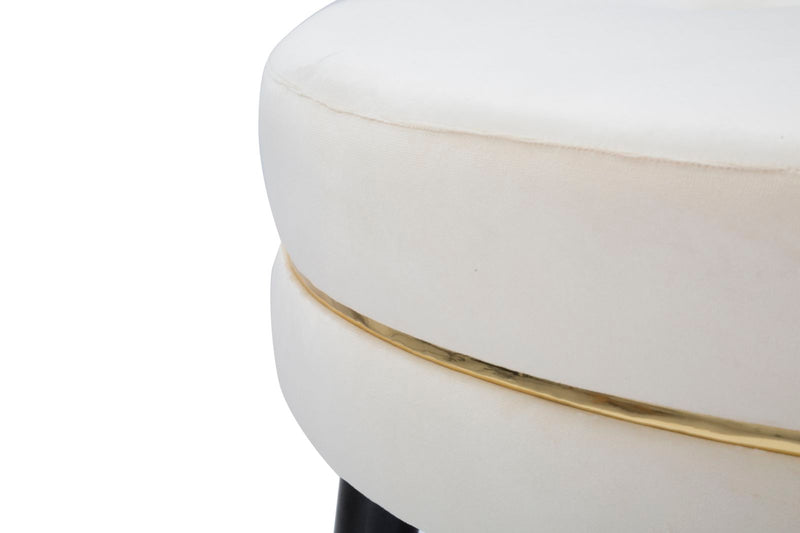pouf tondo rivestito in tessuto crema