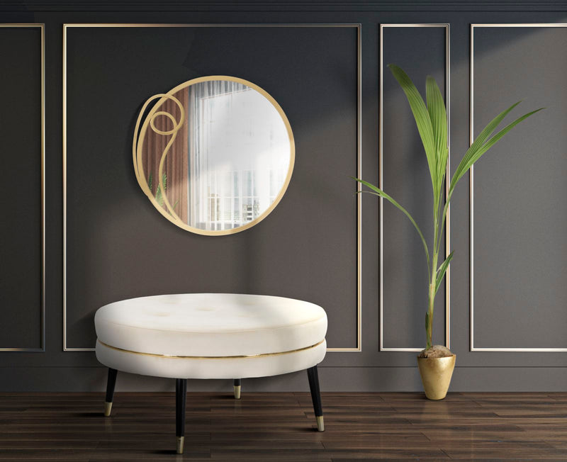 pouf tondo rivestito in tessuto crema