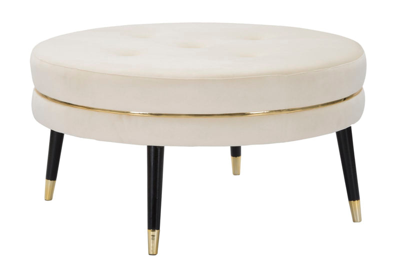 pouf tondo rivestito in tessuto crema