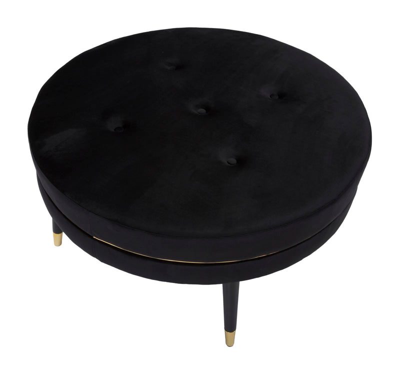 pouf tondo rivestito in tessuto nero