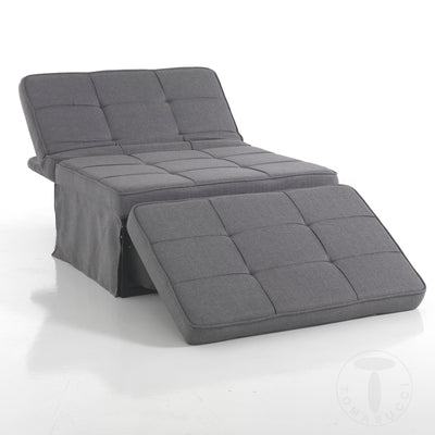 Pouf moderno trasformabile in chaise lounge e letto rivestito in tessuto grigio cm 95x70x40h