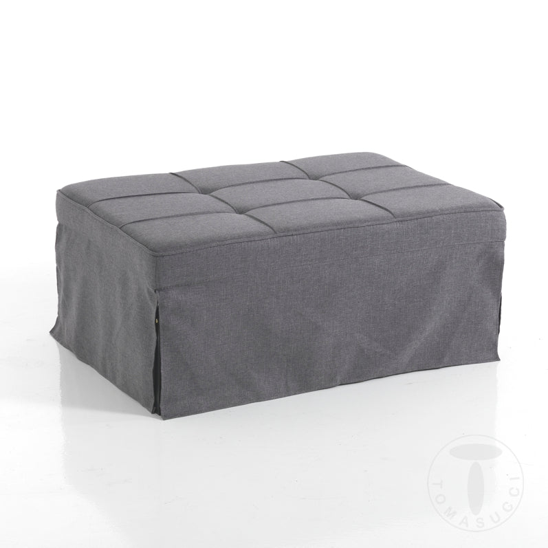 Pouf moderno trasformabile in chaise lounge e letto rivestito in tessuto grigio cm 95x70x40h