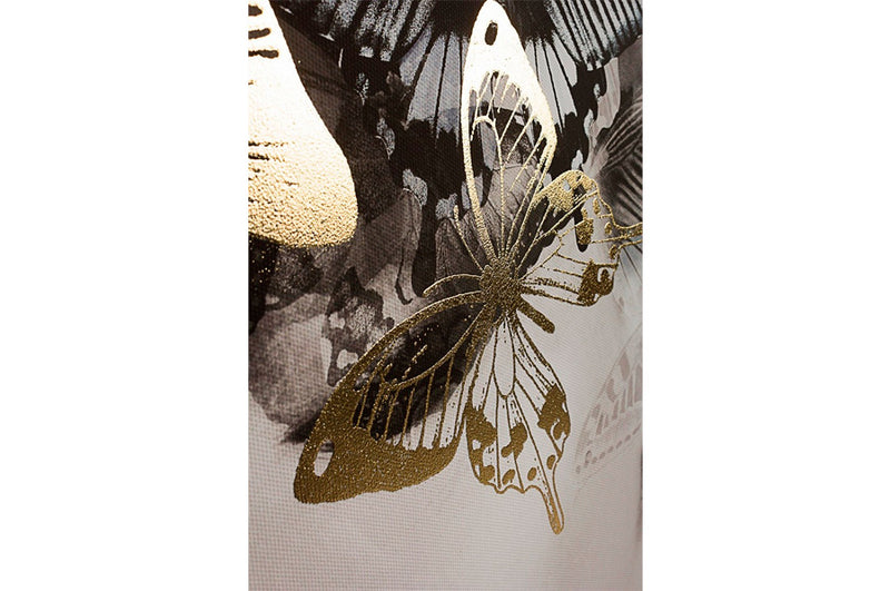 Quadro design moderno con dipinto su tela donna e farfalle cm 82x4x82h