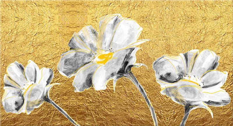 Quadro da parete colore oro con fiori bianchi design moderno stampa su tela - varie misure