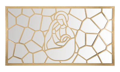 Pannello da parete decorativo con natività in metallo dorato e specchio cm 120x2x60h