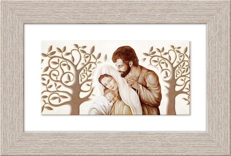 Quadro Santa Famiglia con cornice in legno massello e rilievo su ceramica cm 42x62