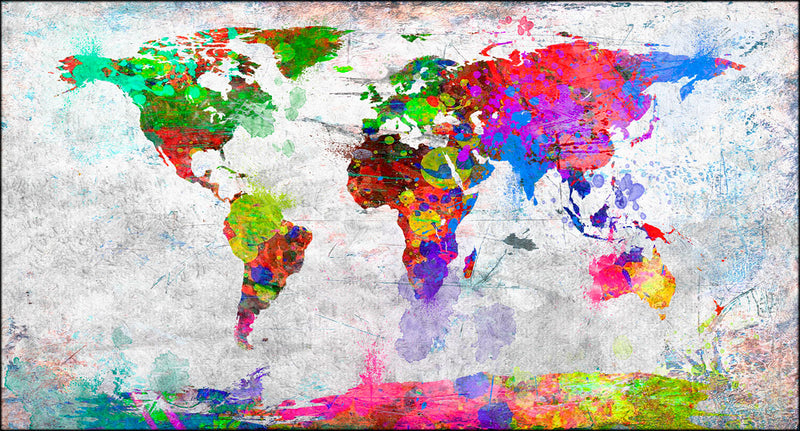 Quadro da parete moderno mappamondo variopinto stampa su tela - varie misure