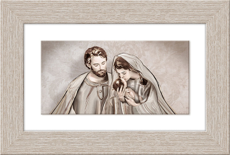 Quadro da parete in legno massello e ceramica santa famiglia cm 42x62