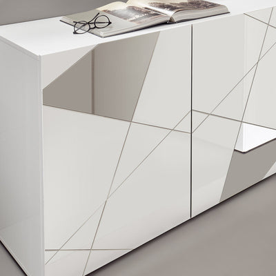 Sereno - Mobile soggiorno porta tv 3 ante in legno bianco con specchi cm 181x42x57h