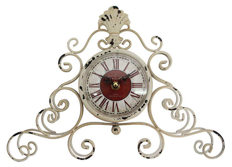 Orologio da tavolo in metallo bianco decapato shabby cm 34x7x25h