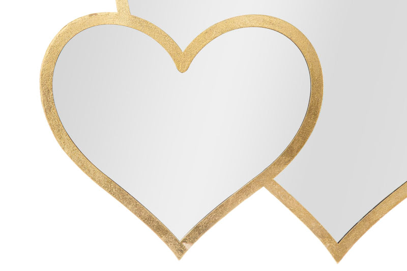 Specchio da parete con cornice due cuori in metallo oro anticato cm 65x2x50h