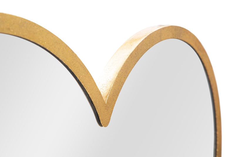 Specchio da parete con cornice due cuori in metallo oro anticato cm 65x2x50h