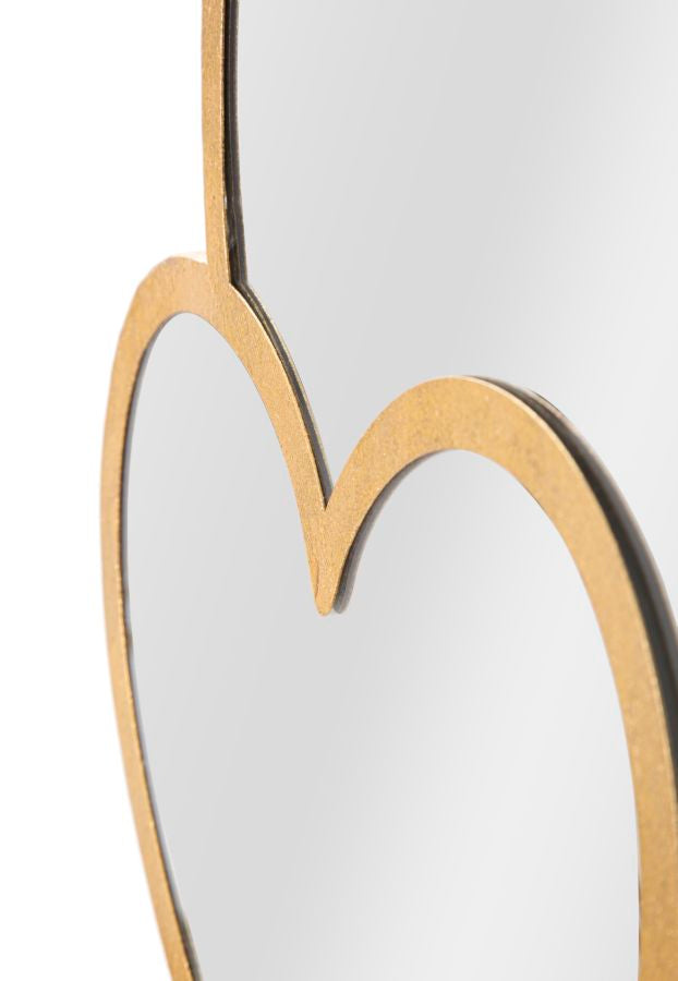 Specchio da parete con cornice due cuori in metallo oro anticato cm 65x2x50h