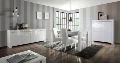 Fleris - Mobile moderno living 4 ante in legno bianco lucido cm 119x50x140h